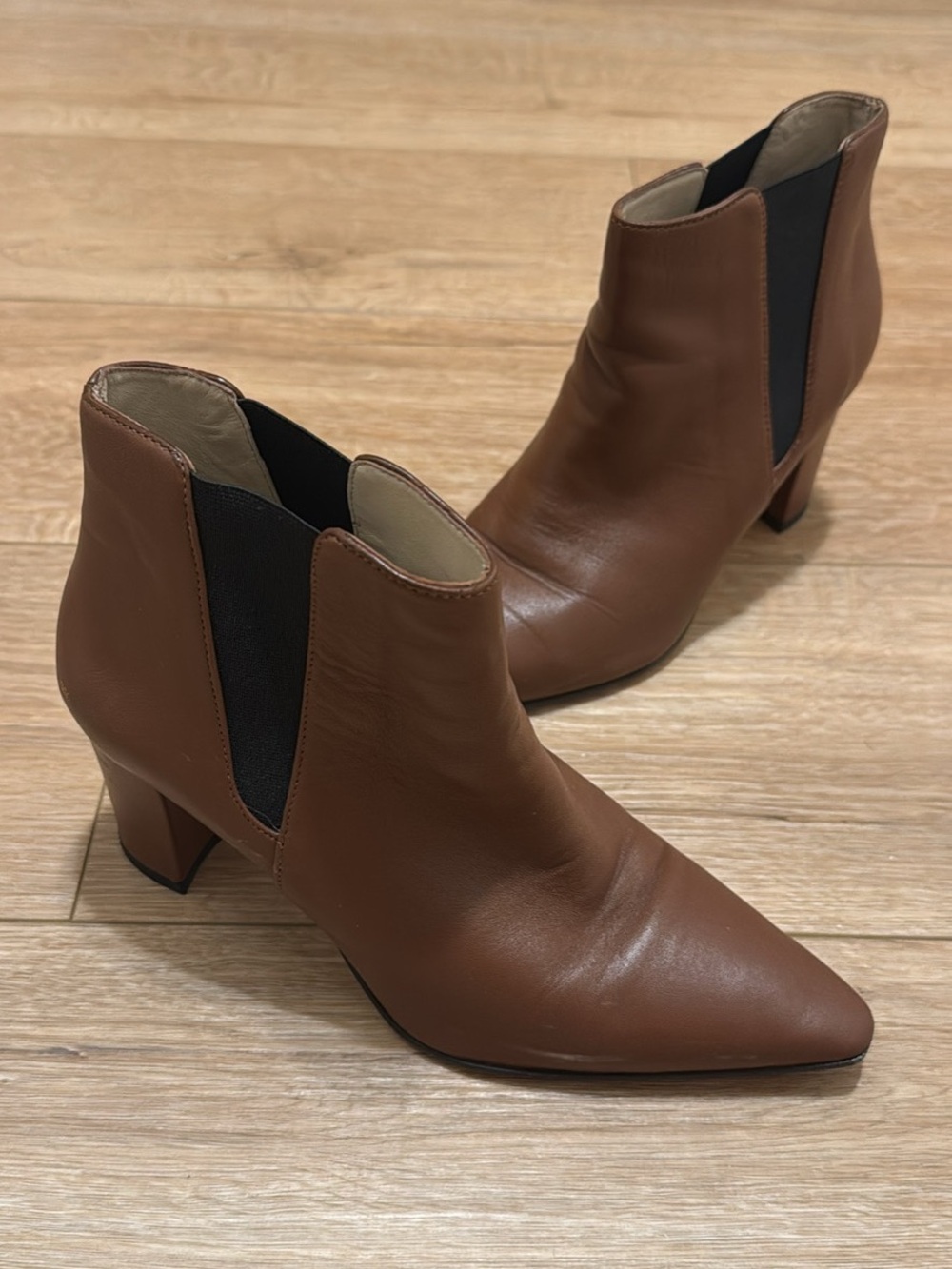 Amalfi Brown Leather Pointed-Toe Ankle Boots with Black Elastic